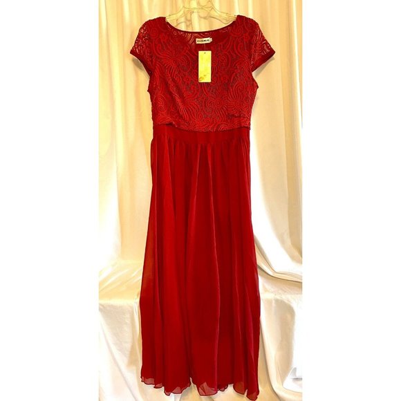 New Light Red Flowing Lace Full Length Dress See Measurements, Not Tag - Picture 1 of 8